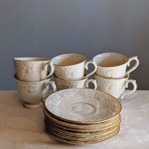 Lenox Fruits of Life 6 Coffee Tea Cups & 6 Saucers Ivory Gold Trim USA MINT